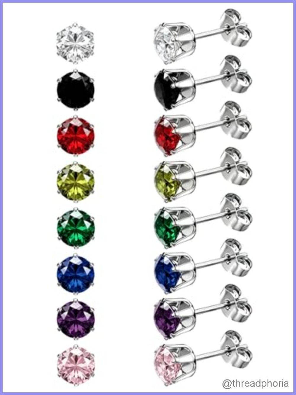 8 Pairs Stud Earrings Set Surgical Steel CZ Hypoallergenic